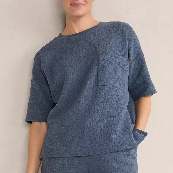 Haven Well Within Tops - Haven Well Within COTTON BLEND TEXTURED CREWNECK TEE Inidigo Blue Size Mesdiun